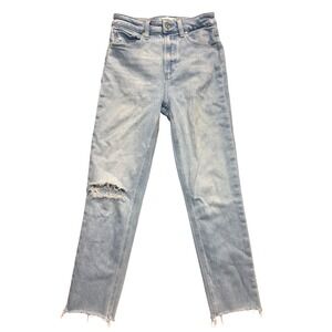 Paige Sarah Slim Crop Jeans Light Wash Distressed Raw Hem Denim Sz 25